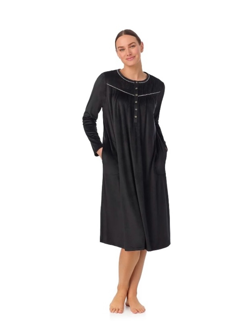 Aria Collection Robe 2X Velour Black Long Sleeve Nightgown Housecoat Midi
